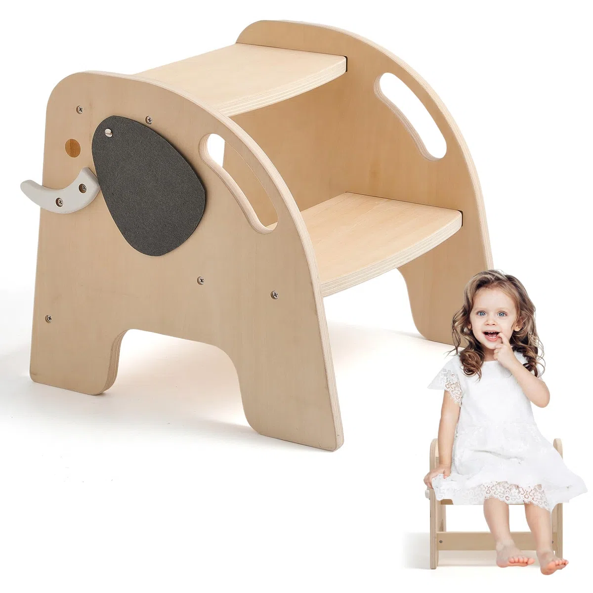 Enfants Bois Tour d'apprentissage Montessori pour Baby Eléphant Design Bébé Petite Chambre Tabouret Bain Tabouret 2 marches