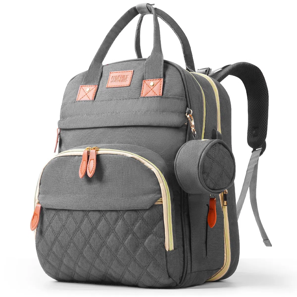 Huracan Sac à dos à langer pour bébé avec station à langer pliable, sac à langer multifonction avec matelas à langer, grande capacité, porte-biberon isolé, étanche, gris clair, Moderne