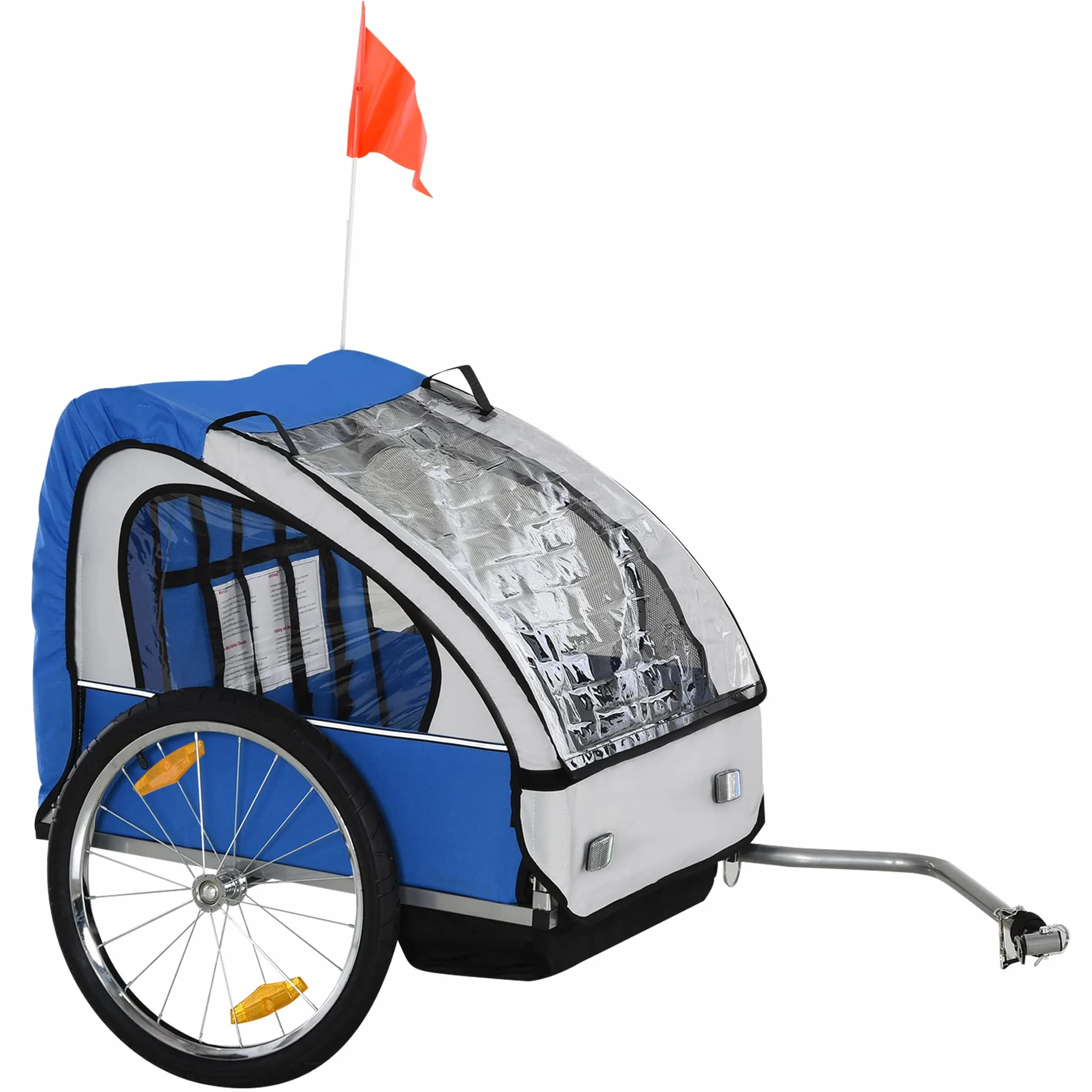 HOMCOM Remorque vélo enfants 2 sièges ceintures sécurité cadre acier housse Oxford Bleu