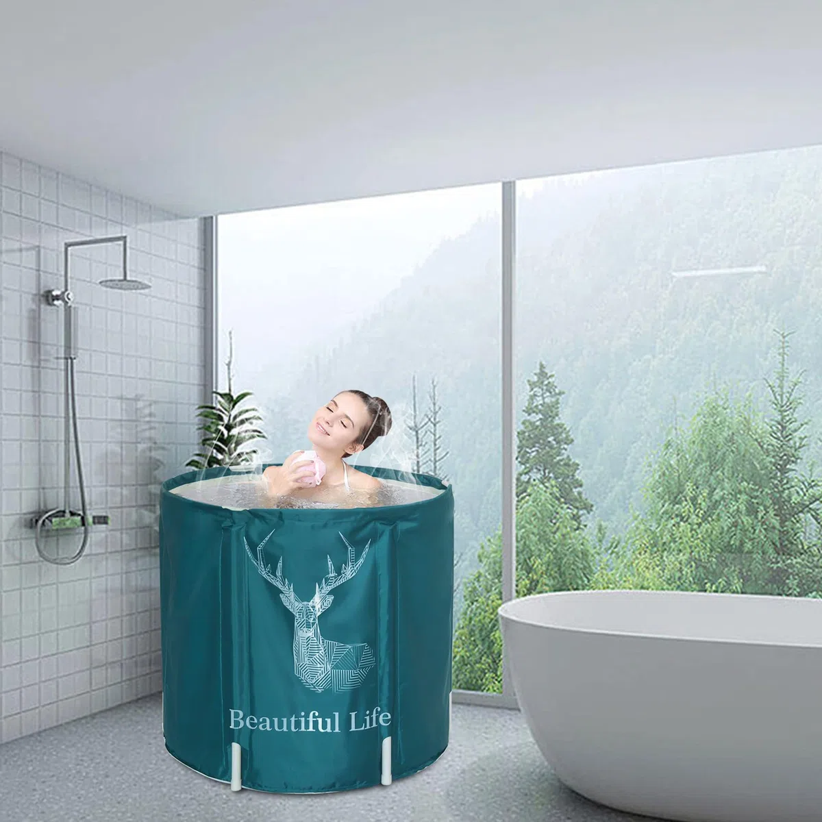 baignoire pliable, spa portable, baignoire en cube, baignoire en PVC à 3 couches, piscine, seau de bain pour adultes et bébés (Vert)