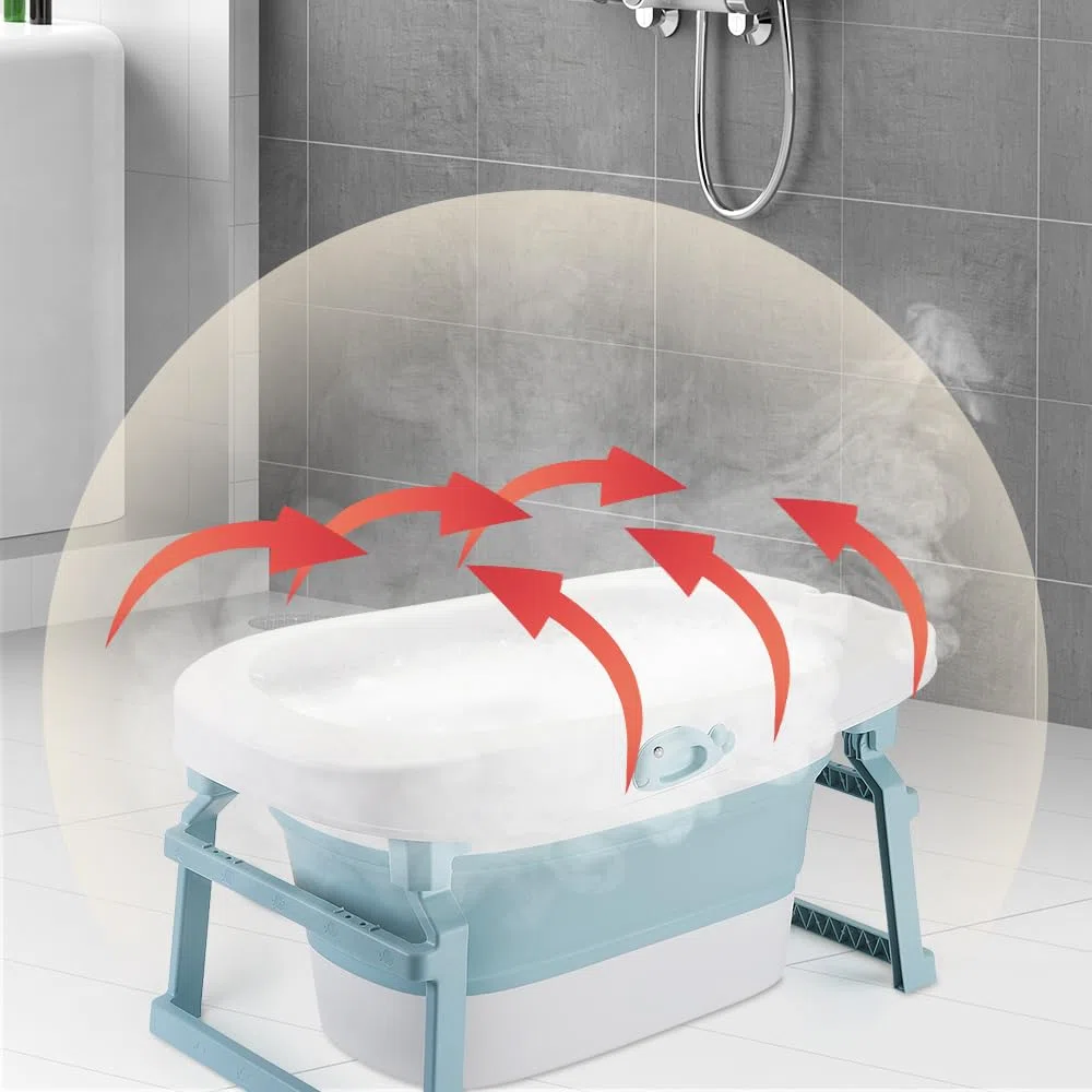 Grand Baignoire Pliable Bébé avec Siège, Douche Bebe XXL, Pieds Antidérapants, Bouchon de Vidange -3 en 1 Bassin de Douche Portable, 2-7 Ans (Bleu, 85.3x55.5x43.7cm)