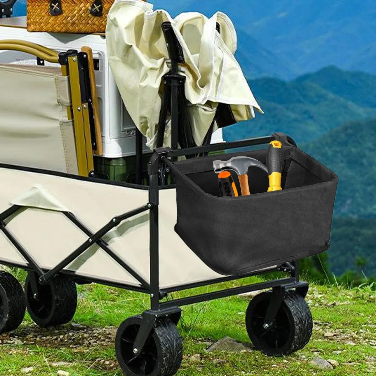 Organisateur De Poche Arrière Pour Chariot Portable Pliable Grande Capacité | Sac organisateur de chargement pour poussette Pour Plage Camping Pique-Nique Barbecue Jardin Et Courses E