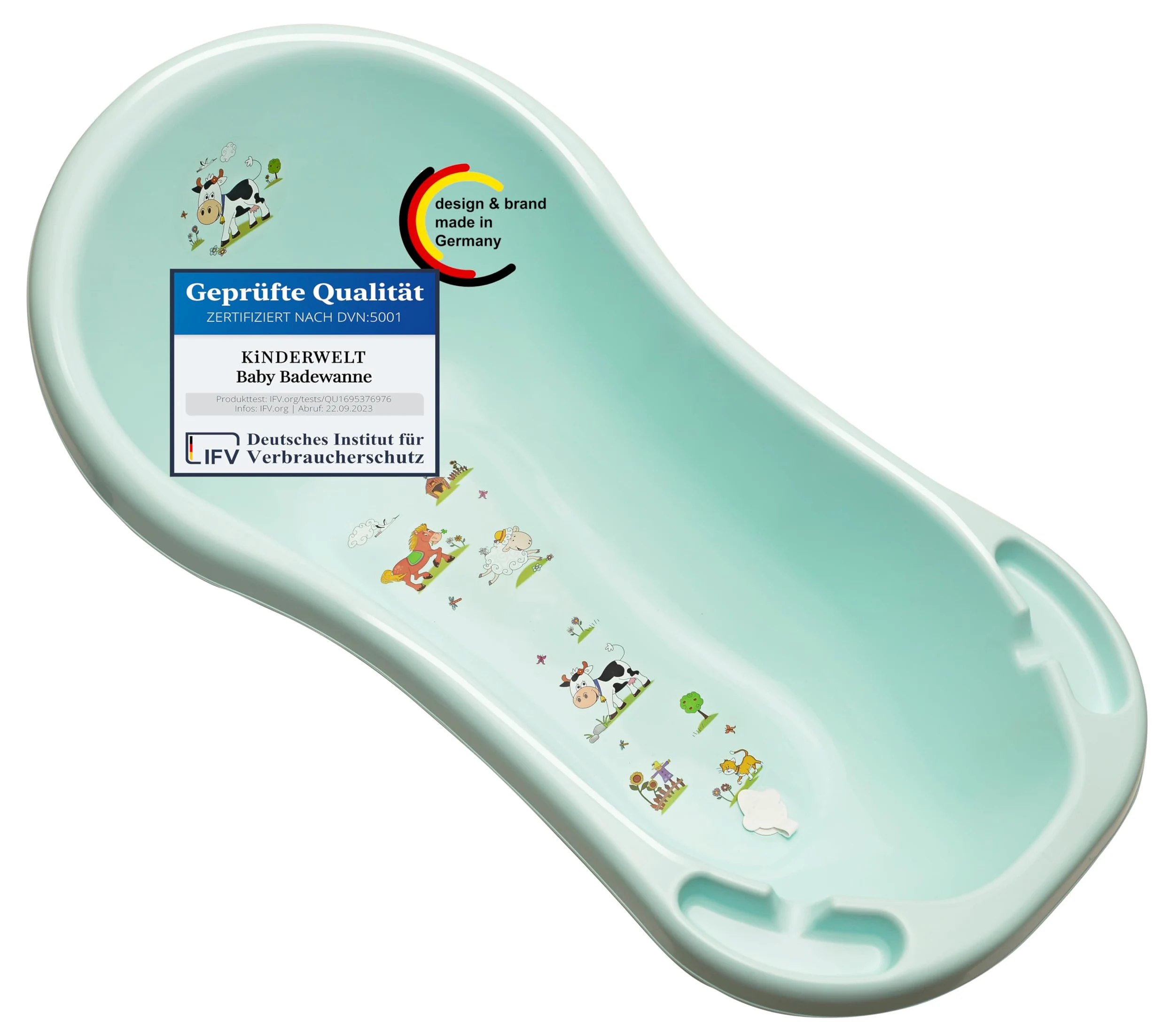 KiNDERWELT Baignoire pour bébé, 100 cm, avec motif de ferme amusante, sans BPA, pour bébé et nouveau-né, aqua