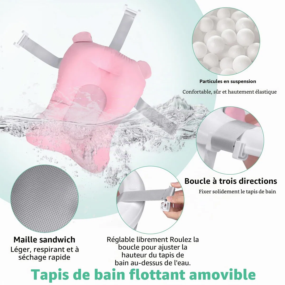 UISEBRT Baignoire Pliable pour Bébé avec Coussin de Bain Bassin de Douche Portable, Ergonomique, Antidérapante, Ultra Compacte, pour Nouveau-né, Bébés de 0 Mois+, Rose