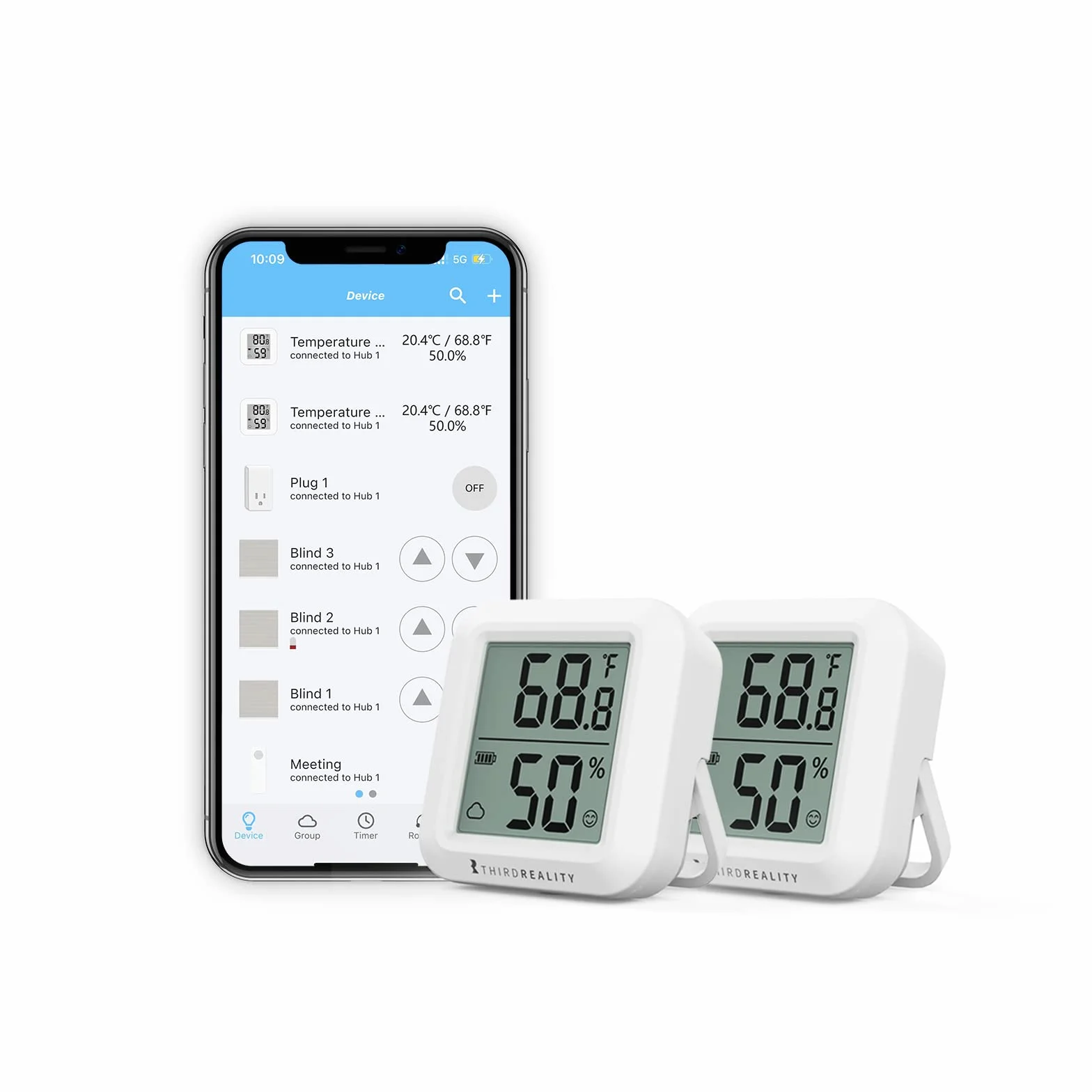 THIRDREALITY Zigbee Lot de 2 capteurs de température et d'humidité avec écran LCD numérique,hub ZigBee,enregistrements d'application,Surveillance à distance et domotique