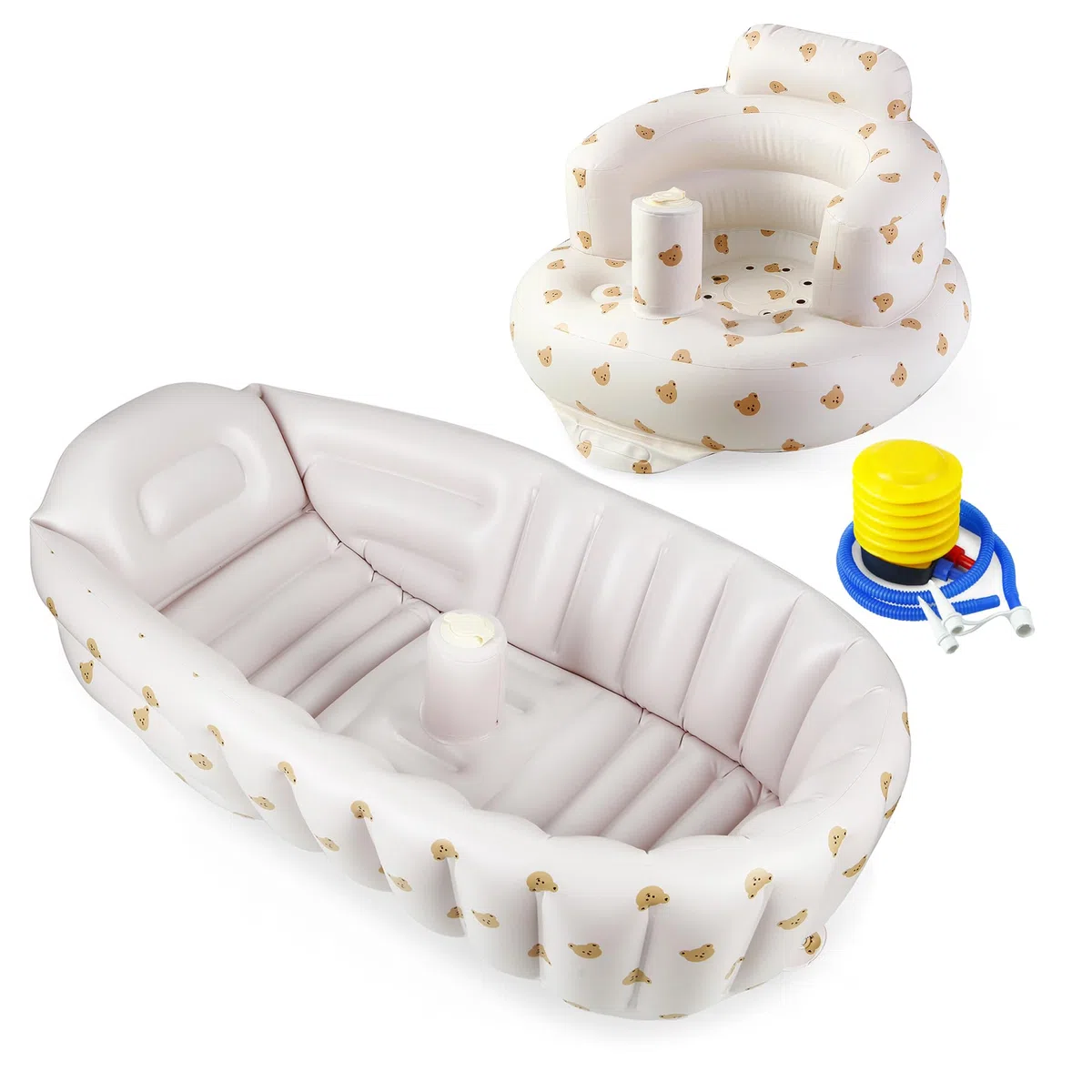 PandaEar Lot de 2 baignoires gonflables et sièges pour bébé à partir de 3 mois, baignoire de voyage portable et chaise pour bébé avec pompe à air intégrée
