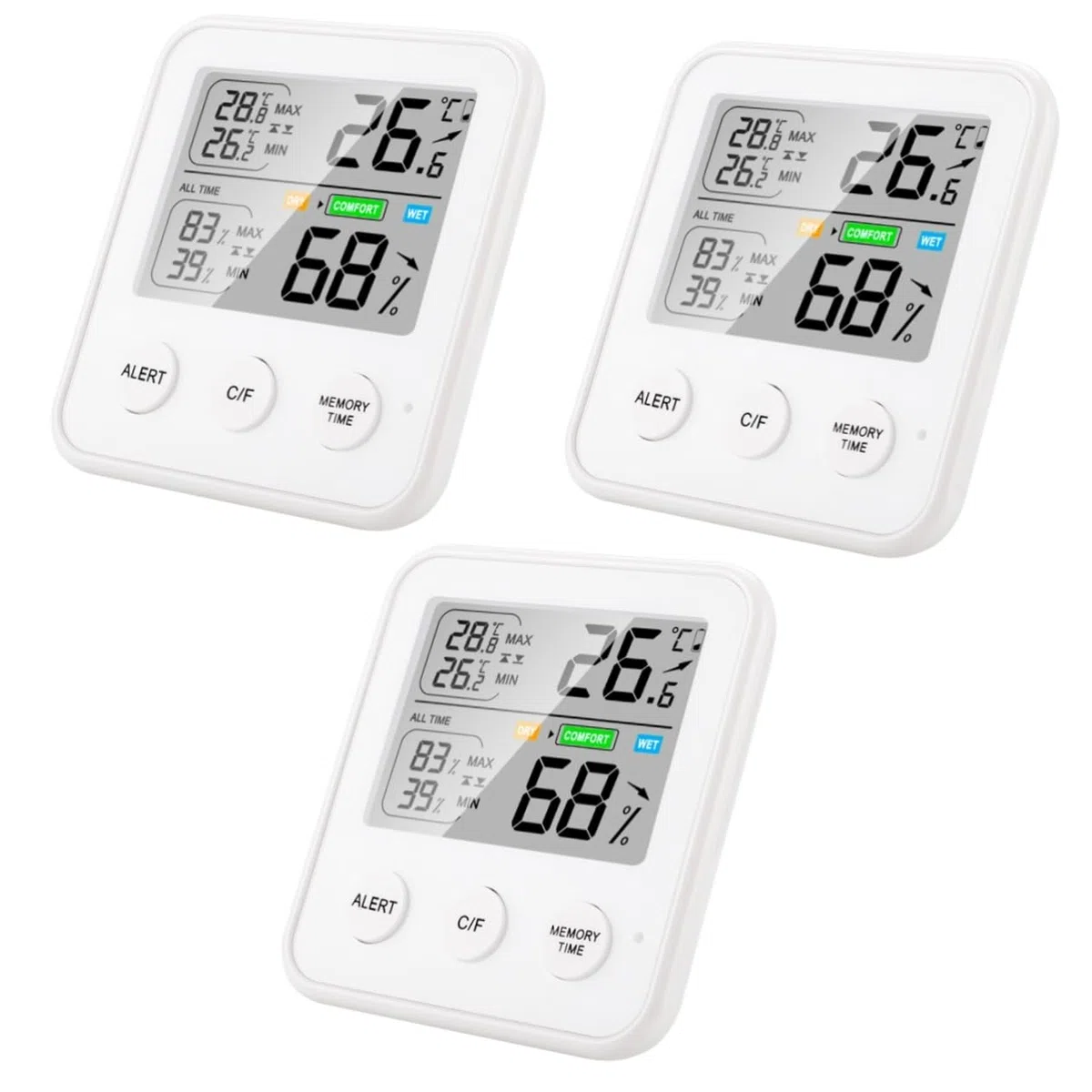 Mipcase 3 Pièces thermomètre hygromètre chambre bebe tab petit multi-outil intérieur Fournitures pour la maison Indicateur de température Facile surveiller outils ménagers abdos blanche