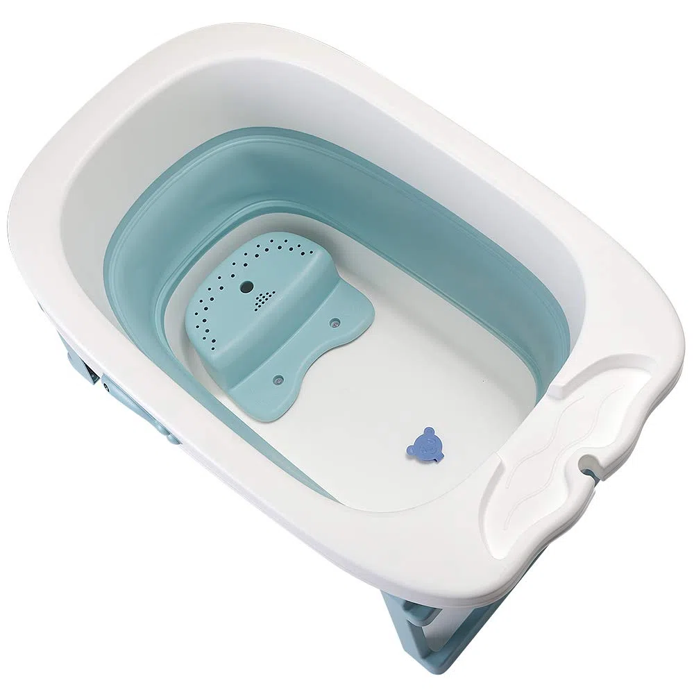 Grand Baignoire Pliable Bébé avec Siège, Douche Bebe XXL, Pieds Antidérapants, Bouchon de Vidange -3 en 1 Bassin de Douche Portable, 2-7 Ans (Bleu, 85.3x55.5x43.7cm)