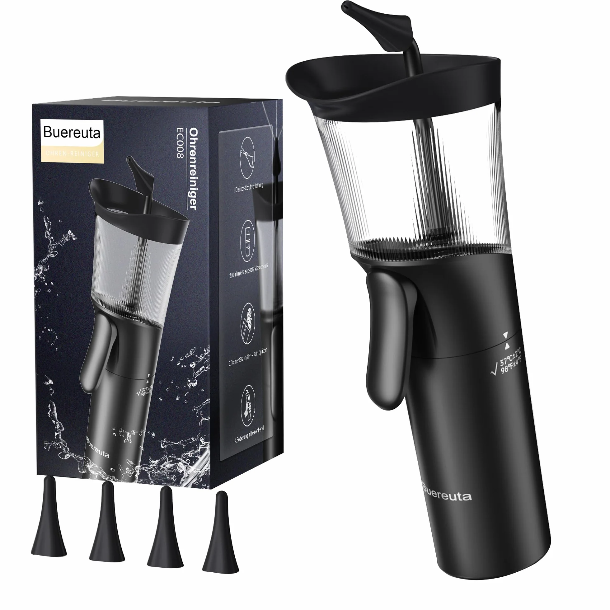 Kit Nettoyage Oreille Adulte avec Réservoir Eaux Usées Intégré, Silicone Souple, Usage Domestique