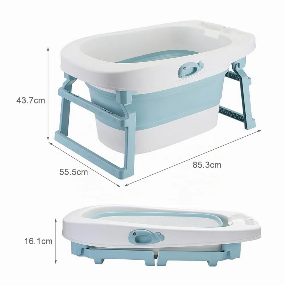 Grand Baignoire Pliable Bébé avec Siège, Douche Bebe XXL, Pieds Antidérapants, Bouchon de Vidange -3 en 1 Bassin de Douche Portable, 2-7 Ans (Bleu, 85.3x55.5x43.7cm)