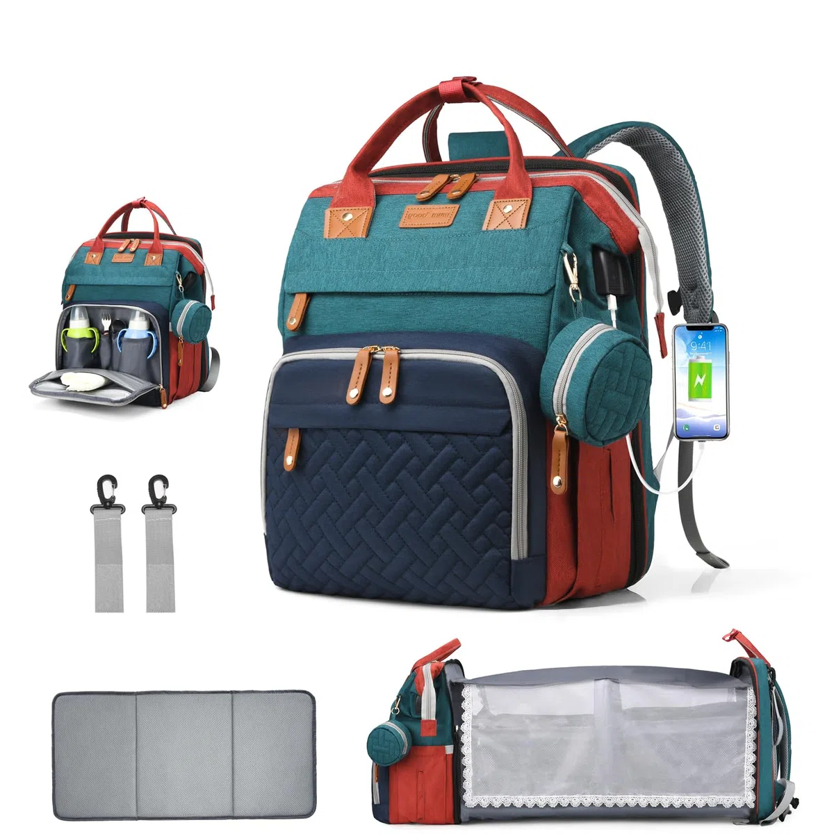 Sac à dos à langer étanche avec station à langer RGB